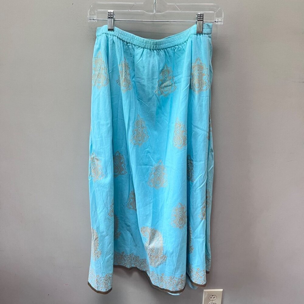 Soft Surroundings Aqua Blue & Gold Maxi Skirt Size‎ PS